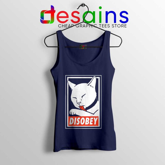 Disobey Cat Navy Tank Top Funny Obey Clothing Cats Tops