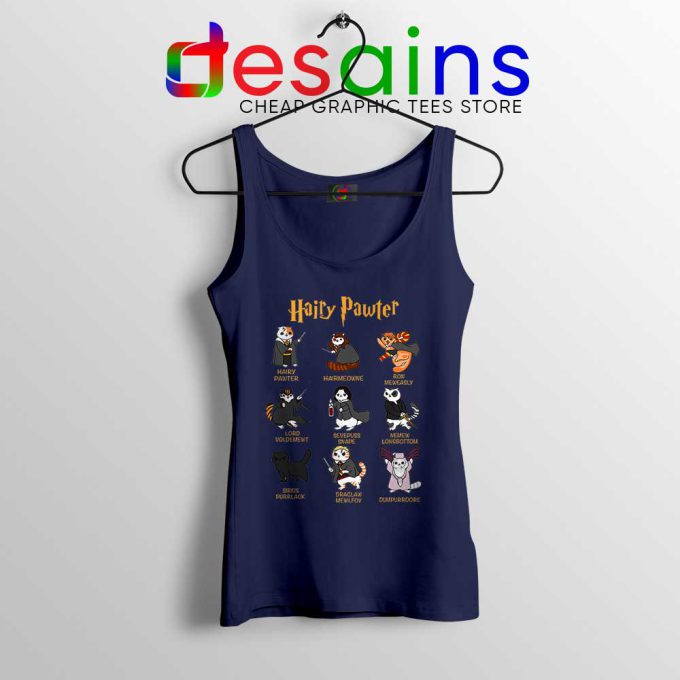 Hairy Pawter For Cat Lovers Navy Tank Top Harry Potter Cats Tops