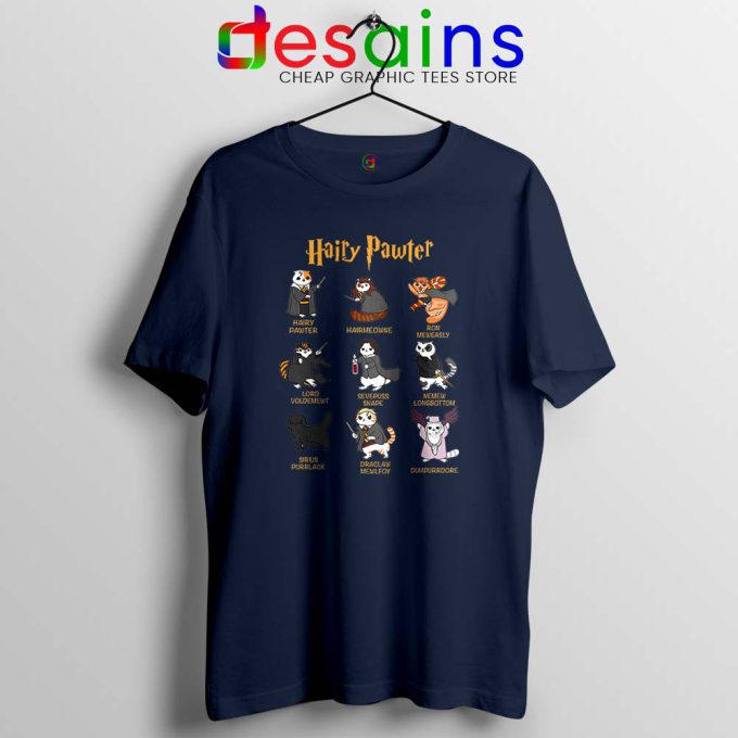 Hairy Pawter For Cat Lovers Navy Tshirt Harry Potter Cats Tees