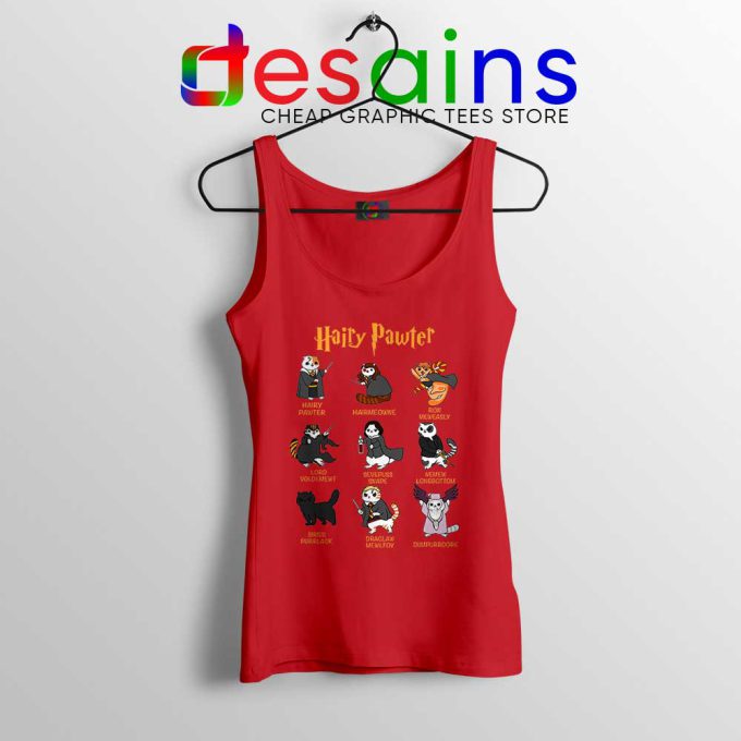 Hairy Pawter For Cat Lovers Red Tank Top Harry Potter Cats Tops