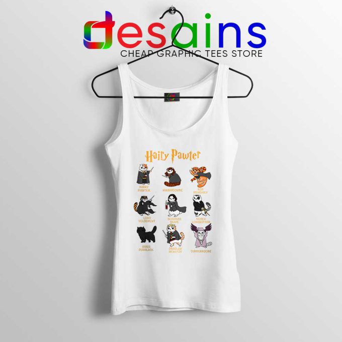 Hairy Pawter For Cat Lovers White Tank Top Harry Potter Cats Tops