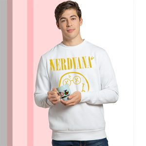 Nerd Origin Nerdvana Smiley White Sweatshirt Nirvana Logo