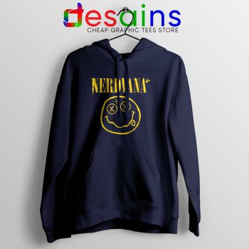 Nerdvana Smiley Navy Hoodie Nirvana Smiley Face Hoodies S-2XL