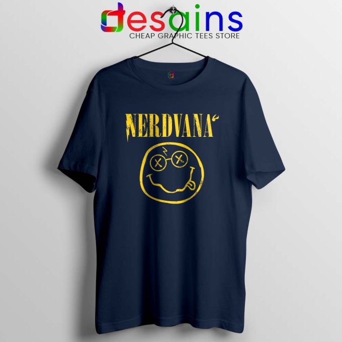 Nerdvana Smiley Navy Tshirt Nirvana Smiley Face Tee Shirts