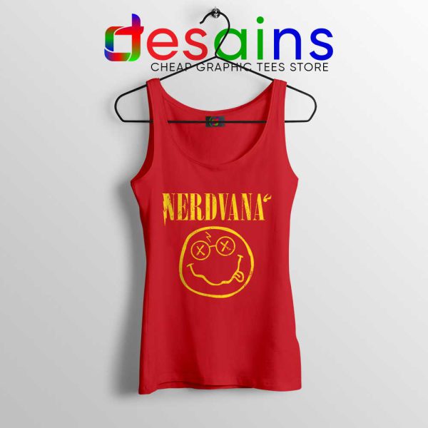 Nerdvana Smiley Red Tank Top Nirvana Smiley Face Tops S-3XL