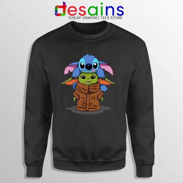 Baby Stitch Yoda Black Sweatshirt Disney The Mandalorian Sweaters