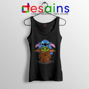 Baby Stitch Yoda Black Tank Top Disney The Mandalorian Tops