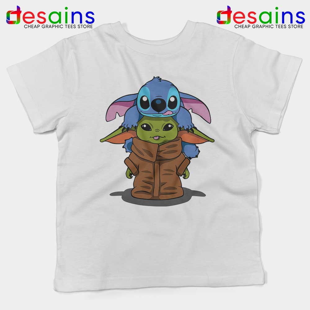 Stitch Climbing On Baby Yoda Disney Star Wars Shirts