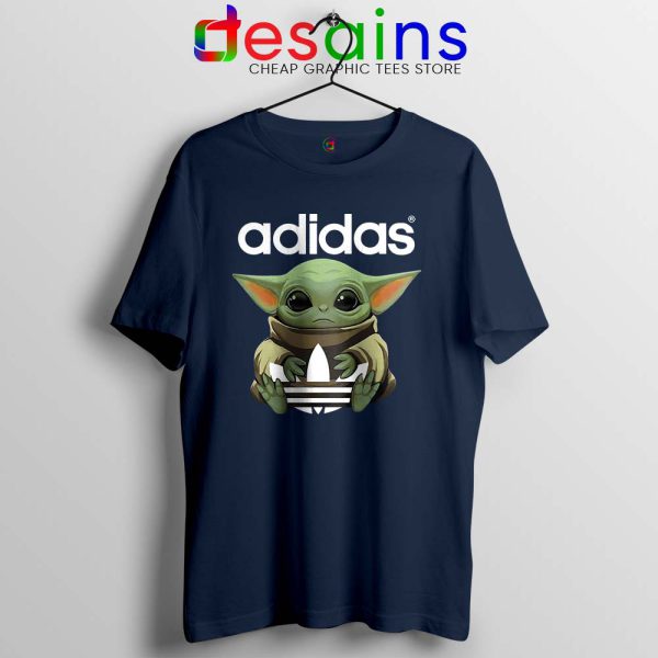 Baby Yoda Adidas Three Stripes Navy Tshirt ‎The Mandalorian Tees
