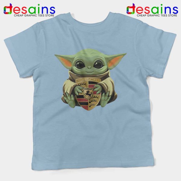 Baby Yoda Porsche Logo Light Blue Kids Tshirt The Child Mandalorian Youth