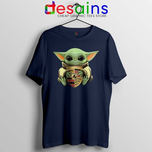 Baby Yoda Porsche Logo Navy Tshirt The Child Mandalorian Tees