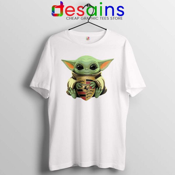 Baby Yoda Porsche Logo White Tshirt The Child Mandalorian Tees