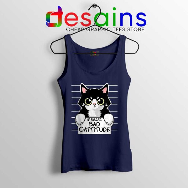 Bad Cattitude Cat Mug Shot Navy Tank Top Funny Cats Lovers Tops