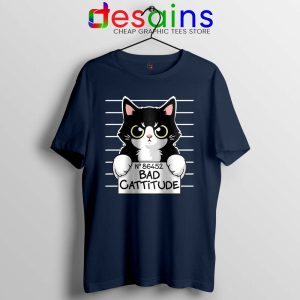 Bad Cattitude Cat Mug Shot Navy Tshirt Funny Cats Lovers Tees