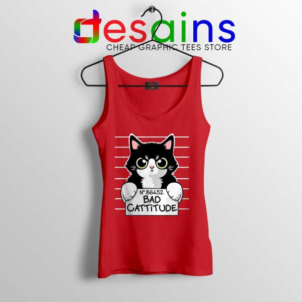 Bad Cattitude Cat Mug Shot Red Tank Top Funny Cats Lovers Tops