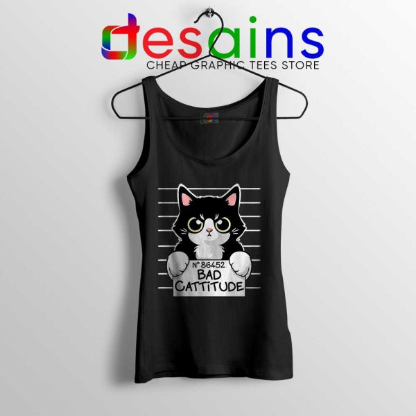 Bad Cattitude Cat Mug Shot Tank Top Funny Cats Lovers Tops S-3XL