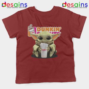 Dunkin Donuts Baby Yoda Maroon Kids Tshirt The Mandalorian Disney Youth