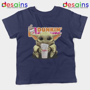 Dunkin Donuts Baby Yoda Navy Kids Tshirt The Mandalorian Disney Youth