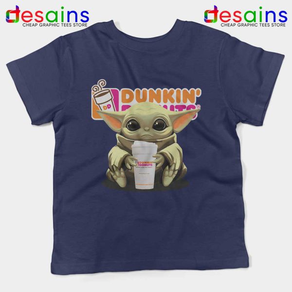 Dunkin Donuts Baby Yoda Navy Kids Tshirt The Mandalorian Disney Youth