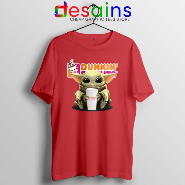 Dunkin Donuts Baby Yoda Red Tshirt The Mandalorian Disney Tees