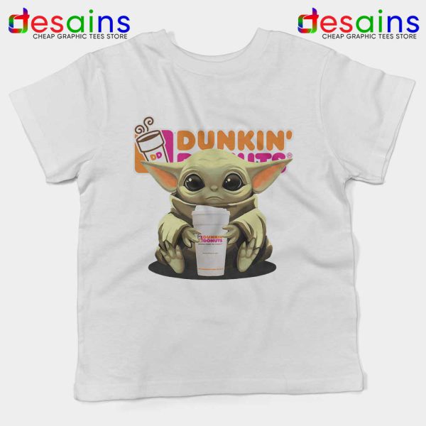 Dunkin Donuts Baby Yoda White Kids Tshirt The Mandalorian Disney Youth