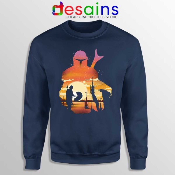 Mando Sunset The Child Navy Sweatshirt Baby Yoda Sweaters