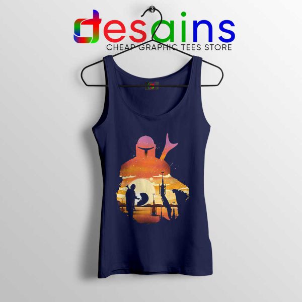 Mando Sunset The Child Navy Tank Top Baby Yoda Tops