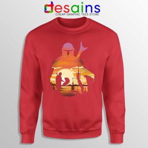 Mando Sunset The Child Red Sweatshirt Baby Yoda Sweaters