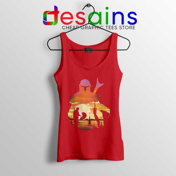 Mando Sunset The Child Red Tank Top Baby Yoda Tops