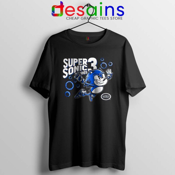 Sonic in Super Mario Bros 3 Black Tshirt Super Hedgehog Bros Tees