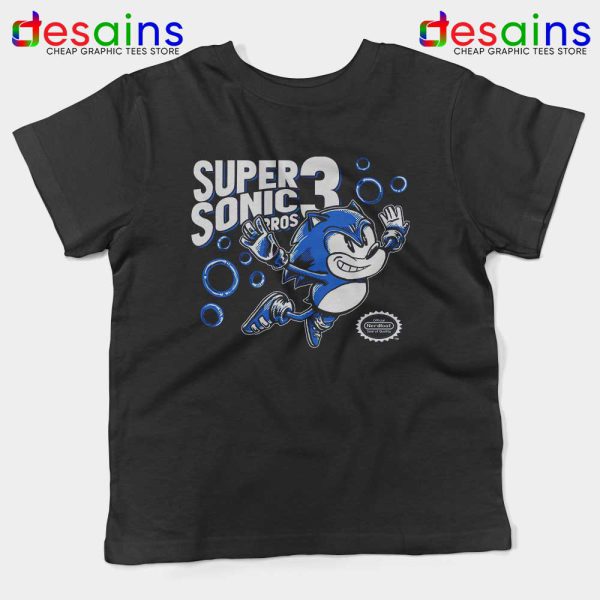 Sonic in Super Mario Bros 3 Kids Black Tshirt Super Hedgehog Youth Tees