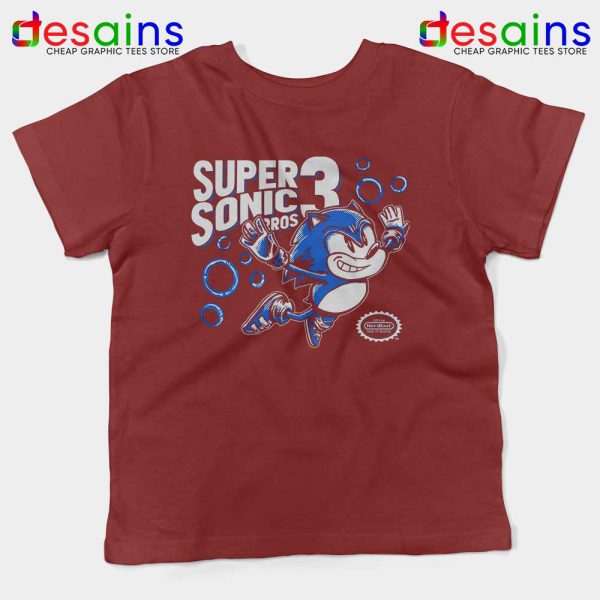 Sonic in Super Mario Bros 3 Maroon Kids Tshirt Super Hedgehog Youth Tees
