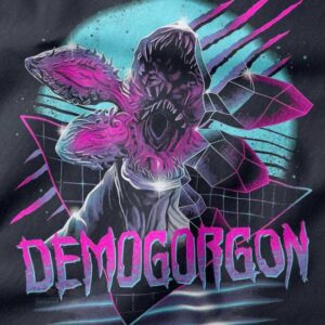 Stranger Things Demogorgon t-shirt with neon 80s synthwave design