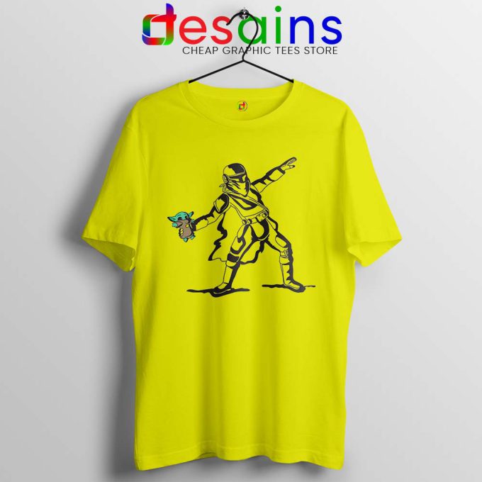 Baby Yoda Banksy Sport Grey Yellow Tshirt The Mandalorian Disney Tees
