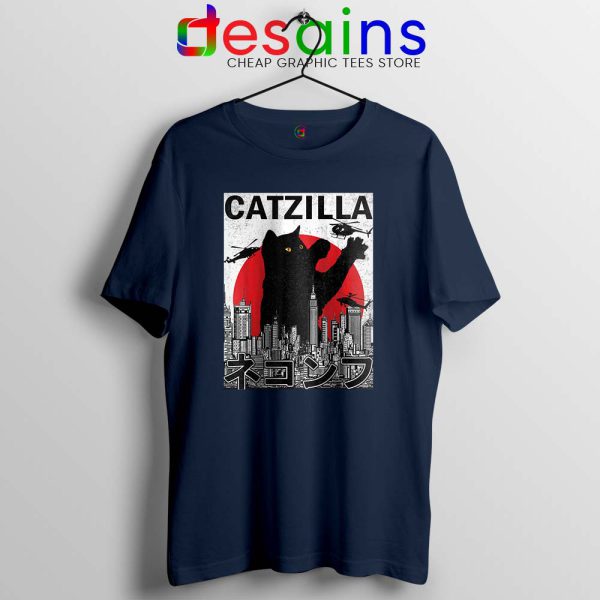 Funny Catzilla Godzilla Navy Tshirt King of the Monsters Cats Tees