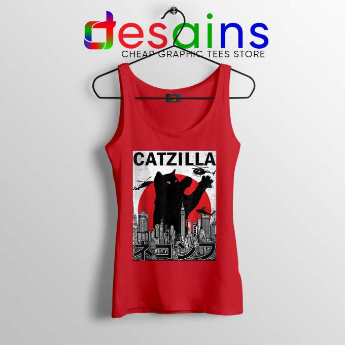 Funny Catzilla Godzilla Red Tank Top King of the Monsters Cats Tops
