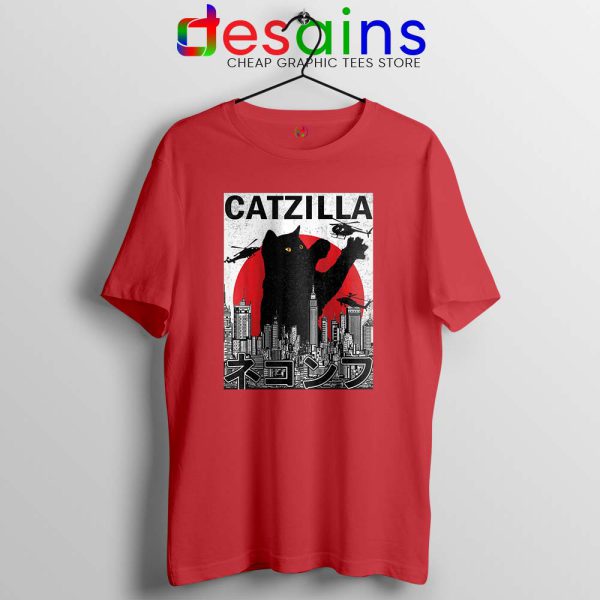 Funny Catzilla Godzilla Red Tshirt King of the Monsters Cats Tees