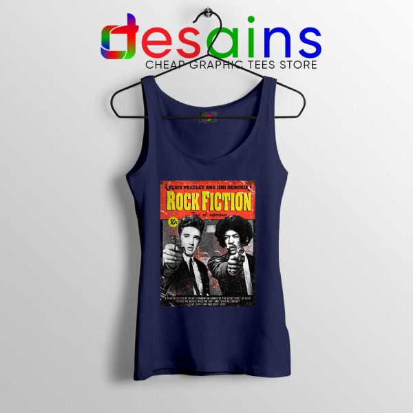 Rock Fiction Elvis Presley and Jimi Hendrix Navy Tank Top Pulp Fiction