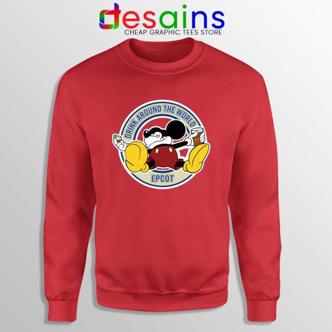 Drunk Mickey Around The World Red Sweatshirt Epcot Disney Sweaters