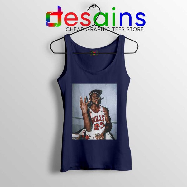 Michael Jordan Smoke Three Peat Navy Tank Top Chicago Bulls Tops