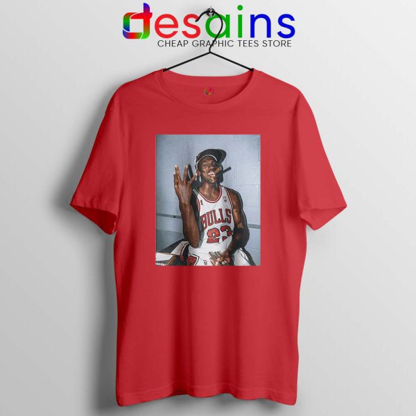 Michael Jordan Smoke Three Peat Red Tshirt Chicago Bulls Tees