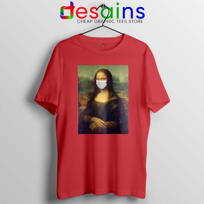 Mona Lisa Corona Virus Red Tshirt Leonardo da Vinci Tees