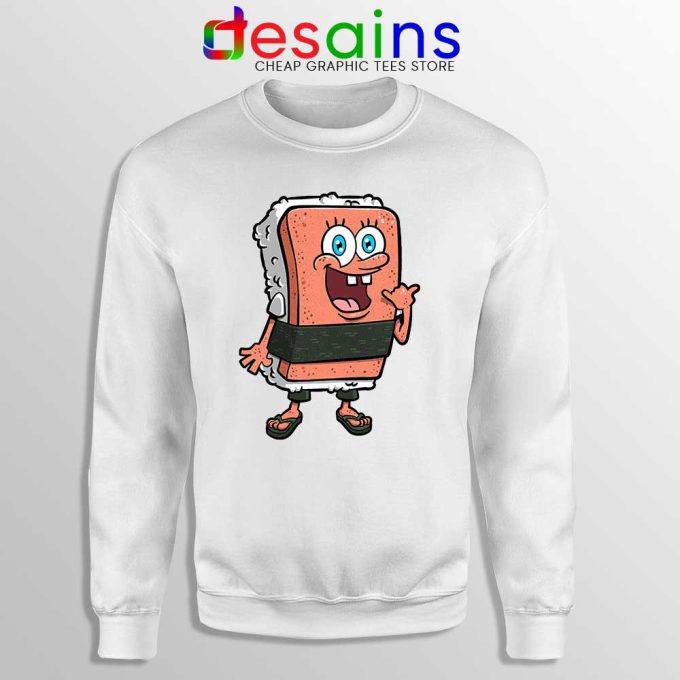 SpamBob Square White Sweatshirt Funny Spam Musubi Sweaters