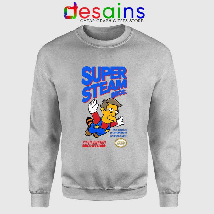 Super Simpsons Bros Sport Grey Sweatshirt Super Mario Nintendo Sweaters