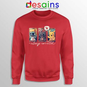 Always Connected Red Sweatshirt Stitch, Toothless and Pikachu