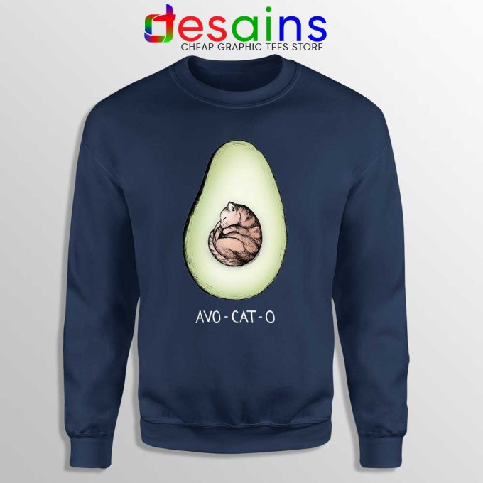Avo Cat O Cats Avocado Navy Sweatshirt Funny Vegan Kitten