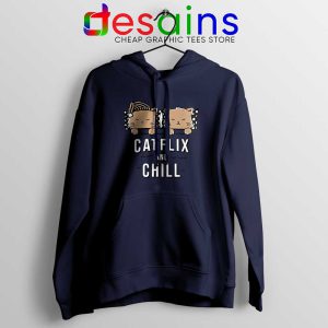 Catflix and Chill Navy Hoodie Netflix And Chill Jacket