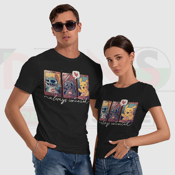 Cute Stitch Toothless Pikachu Phone Call Tee – Always Connected