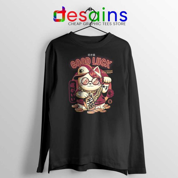 Gold Lucky Cat Long Sleeve Tshirt Good Luck Maneki-neko Tees S-2XL