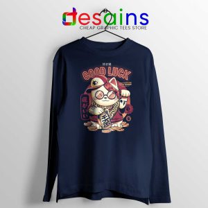 Gold Lucky Cat Navy Long Sleeve Tshirt Good Luck Maneki-neko Tees